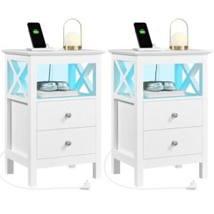 Yaheetech 2X Mesitas de Noche con Luces LED y Estación de C…