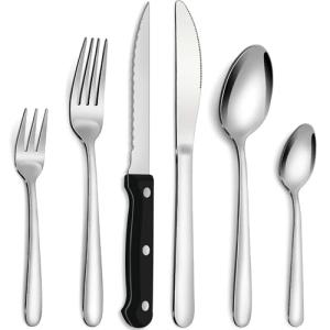 Bestdin juego de cubiertos con cuchillos de carne, 72 pieza…