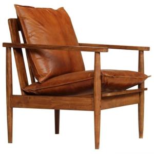 vidaXL Sillón Vintage Retro Cuero Madera Acacia Silla Salón…