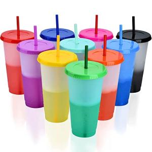 PALUDO 10 Piezas Vasos de Plástico Reutilizables con Pajita…