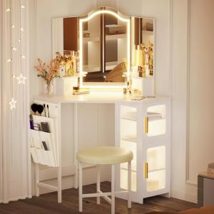 LVSOMT Tocador de Esquina maquillaje con luz, LED Tocadores…