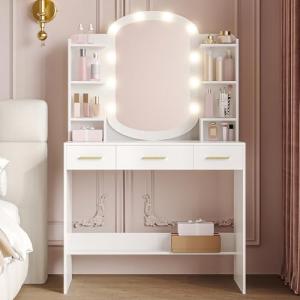 HEXCELEN Tocador con Espejo Ovalado, Mesa de Maquillaje con…