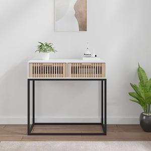 ZEYUAN Mesa Consola de Hierro y Madera Contrachapada Blanca…