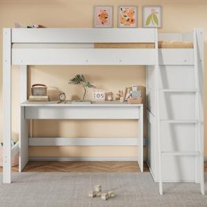 Kebnor Cama alta para niños, multifuncional, con escalera,…