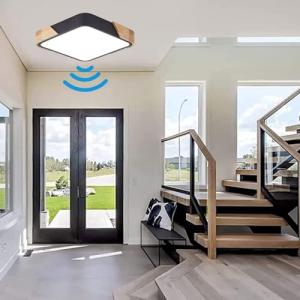 TRUYOK Lámpara LED de techo de madera con sensor de movimie…