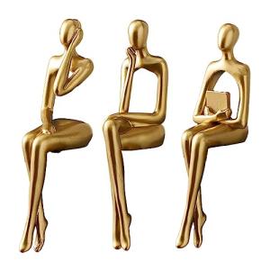 Ruiqas Figura de pensador de resina dorada, escultura abstr…