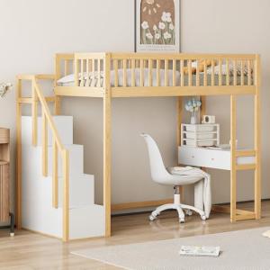 Moimhear Cama alta con mesa multifunción, 90 x 200 cm, esca…
