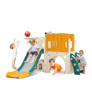 hoopyosms Tobogán para Niños Pequeños con Escalera, Aro de…