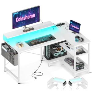 Coleshome Escritorio Gaming con LED, 120x80cm Escritorio Es…