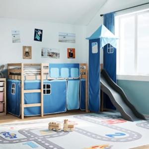 IKAYAA Cama Alta para Niños con Tobogán y Escalera de Mader…