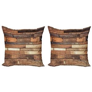 ABAKUHAUS Imprimir Madera Set de 2 Fundas para Cojín, Brown…