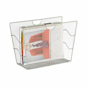 Relaxdays Revistero, Metal y Rejilla, Plateado, 17x39x27 cm
