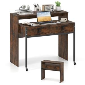 COSTWAY Escritorio Extensible con 2 Cajones, Escritorio con…