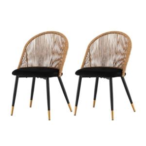 TUKAILAI Juego de 2 sillas de comedor con ratán, terciopelo…