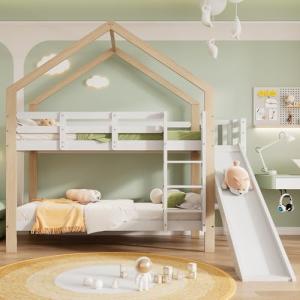 Litera con tobogán y escalera angular de tres niveles, cama…