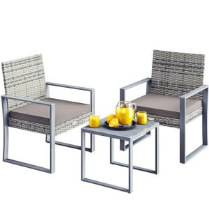 CASARIA® Muebles Jardín Poliratán Mesa WPC 2 Sillas Cojines…