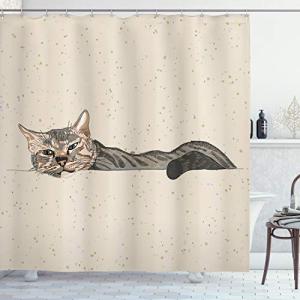 ABAKUHAUS Gato Cortina de Baño, Lazt Gato soñoliento, Mater…