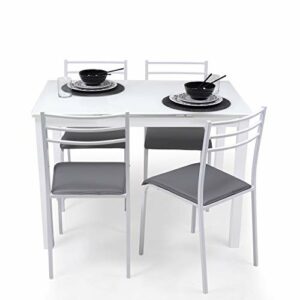 Homely - Conjunto de Cocina Mesa y 4 sillas Paris White, Me…