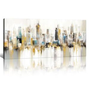 Marco de Madera Oro Azul Gris Edificios Abstracto Grande Cu…