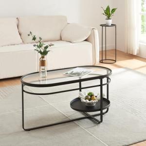 [en.casa] Mesa de Centro Ovalada con 1 Estante Redondo Mesa…