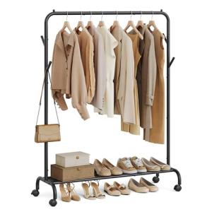 SONGMICS Burro para Ropa, con Ruedas, Perchero Burro con Ba…