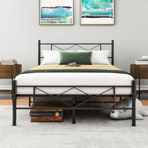 VERFARM Cama de metal con somier de lamas, marco de cama co…