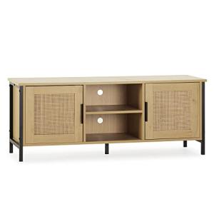 HOMN LIVING Mueble TV Cruz 2 Puertas Color Roble con ratán…