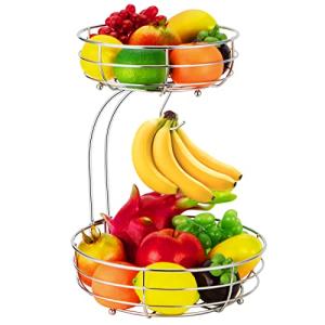 Cesta de frutas con soporte para plátano, 2 niveles, fruter…