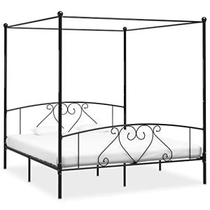 Homgoday Cama con dosel negro de metal 180 x 200 cm, mosqui…