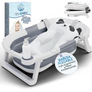 Bañera Plegable Bebé con Cojín Panda Diseño Portátil para R…
