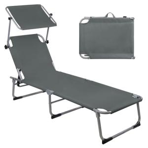Montafox Tumbona Plegable con Parasol 195 x 59 x 32 cm Tumb…