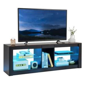 COSTWAY Mueble de TV con Luz LED hasta 65 Pulgadas, Soporte…