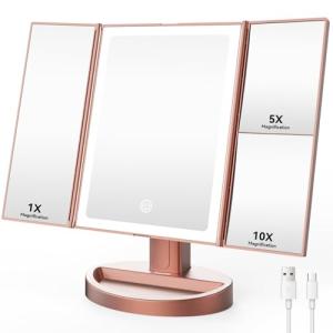Auxmir Espejo Maquillaje con Luz, Recargable 1X/5X/10X Espe…