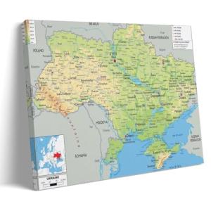 Póster de mapa político y administrativo grande de Ucrania,…
