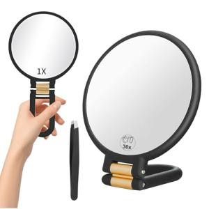 FUNTOUCH Espejo de aumento de 30X, espejo de mano con asa,…