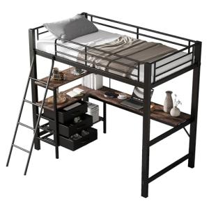 Litera de 90 x 200 cm con escritorio y cajones, cama alta p…