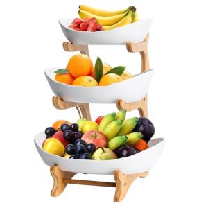 3 Pisos Frutero con Pararse Madera Bambú Estable, Cesta Fru…