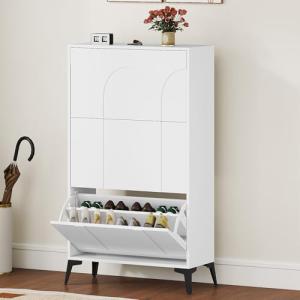 DWVO Zapatero Estrecho Blanco con 3 Solapas Mueble Zapatero…