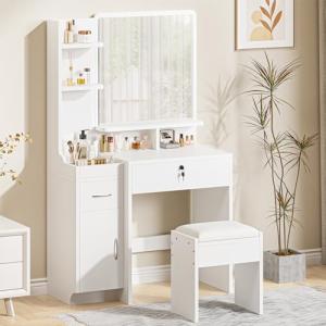 Dripex Tocador con espejo taburete y cajones, tocador en bl…