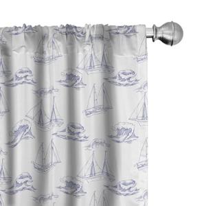 ABAKUHAUS Marina Juego de 2 Paños Cortinas, Barcos y Ondas…