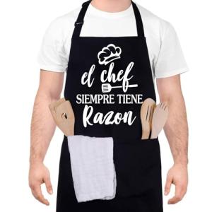 Halinuia Negro Hombre Delantal, Ajustable Chef Delantal con…