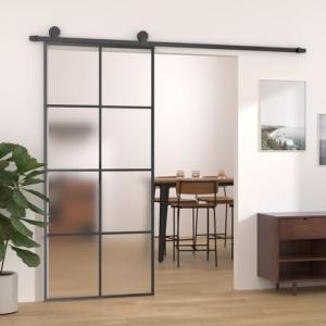 Homgoday Puerta corredera Aluminio y Vidrio ESG Negra 90x20…