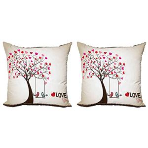 ABAKUHAUS Amor Set de 2 Fundas para Cojín, Las Aves Árbol d…