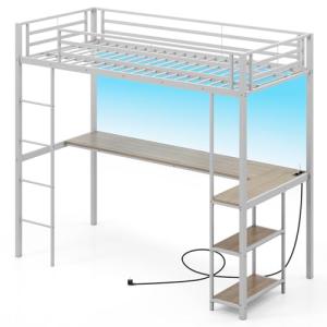 LIFEZEAL Cama con Escritorio, Luces, Fuente de Alimentación…