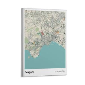 Póster vintage de mapa de la ciudad del mundo, de Nápoles,…