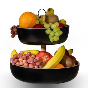 Tiali Frutero de bambú de 2 pisos – Soporte de madera para…