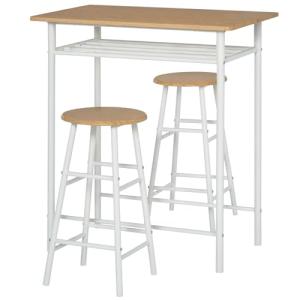 HOMCOM Juego de Mueble de Bar Set de Mesa Alta y 2 Taburete…
