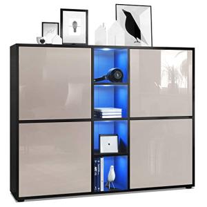 Vladon Highboard Cuba V3, Negro Mate/Gris Arena de Alto Bri…