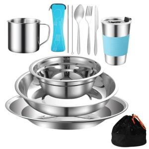 Zinueen Vajilla de camping de acero inoxidable – 10 piezas…