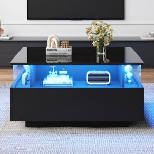 BENMWS Moderna mesa de café LED brillante, con 2 cajones y…